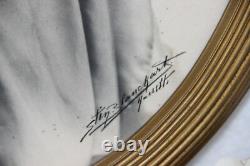 PAIR Antique 1920 pencil drawing portrait photo ancestors signed louis XVI stuc
