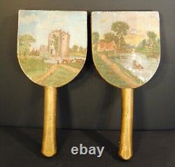 PAIR Antique 19th Century Painted Folk Art Butter Paddles PRIMITIVE Americana