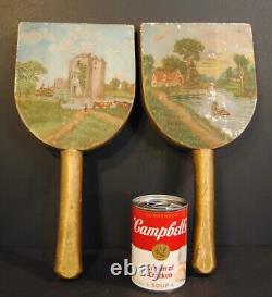 PAIR Antique 19th Century Painted Folk Art Butter Paddles PRIMITIVE Americana