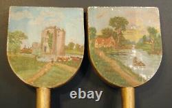 PAIR Antique 19th Century Painted Folk Art Butter Paddles PRIMITIVE Americana