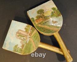 PAIR Antique 19th Century Painted Folk Art Butter Paddles PRIMITIVE Americana