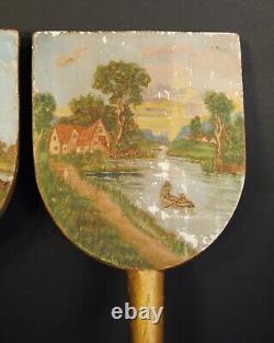 PAIR Antique 19th Century Painted Folk Art Butter Paddles PRIMITIVE Americana