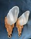 Pair Antique Art Deco Horn Of Plenty White Glass Slip Shade Markel Signed Sconce