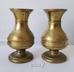 PAIR Antique Brass Vase alter Vases, Church, Religion R. Geissler N. Y. Signed