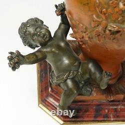 PAIR Antique French Bronze Putti Vases Signed Auguste Moreau