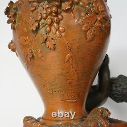 PAIR Antique French Bronze Putti Vases Signed Auguste Moreau