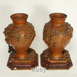 PAIR Antique French Bronze Putti Vases Signed Auguste Moreau