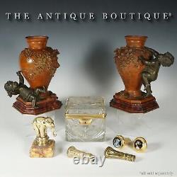 PAIR Antique French Bronze Putti Vases Signed Auguste Moreau