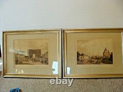 PAIR Antique Print Engravings Napoleon's Entry to Paris & Waterloo Framed Bowyer