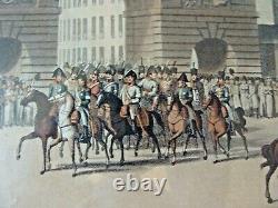 PAIR Antique Print Engravings Napoleon's Entry to Paris & Waterloo Framed Bowyer
