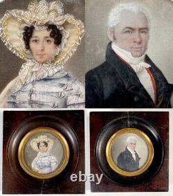 PAIR Antique c. 1823 Portrait Miniatures, Man & Wife, Artist Signed HERMANN, 1823