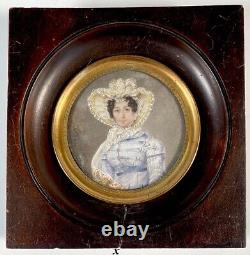 PAIR Antique c. 1823 Portrait Miniatures, Man & Wife, Artist Signed HERMANN, 1823