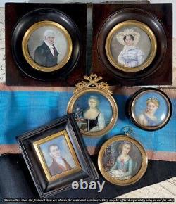 PAIR Antique c. 1823 Portrait Miniatures, Man & Wife, Artist Signed HERMANN, 1823