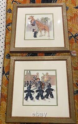 PAIR Authentic ANTIQUE 1900 CHLOE PRESTON PRINTS Framed, Matted Signed EUC