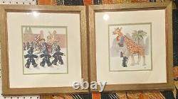 PAIR Authentic ANTIQUE 1900 CHLOE PRESTON PRINTS Framed, Matted Signed EUC