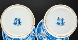 PAIR Chinese Blue & White Prunus Sleeve Vases Hawthorn Qing Period Late 19th C