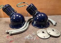 PAIR Cobalt Porcelain 8 Industrial Gas Sign Lights withGoosenecks UL-Sockets