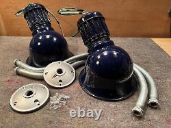 PAIR Cobalt Porcelain 8 Industrial Gas Sign Lights withGoosenecks UL-Sockets