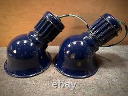 PAIR Cobalt Porcelain 8 Industrial Gas Sign Lights withGoosenecks UL-Sockets