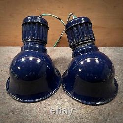 PAIR Cobalt Porcelain 8 Industrial Gas Sign Lights withGoosenecks UL-Sockets