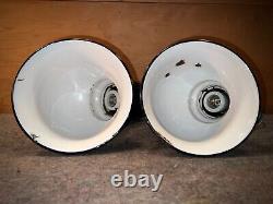 PAIR Cobalt Porcelain 8 Industrial Gas Sign Lights withGoosenecks UL-Sockets