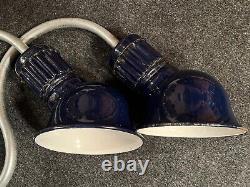 PAIR Cobalt Porcelain 8 Industrial Gas Sign Lights withGoosenecks UL-Sockets