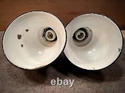 PAIR Cobalt Porcelain 8 Industrial Gas Sign Lights withGoosenecks UL-Sockets