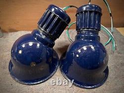 PAIR Cobalt Porcelain 8 Industrial Gas Sign Lights withGoosenecks UL-Sockets