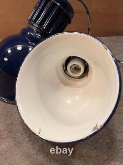 PAIR Cobalt Porcelain 8 Industrial Gas Sign Lights withGoosenecks UL-Sockets