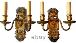 PAIR. E F Caldwell Hand Painted Signed Sconces Circa 1910. OFFERS WELCOME