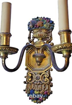 PAIR. E F Caldwell Hand Painted Signed Sconces Circa 1910. OFFERS WELCOME
