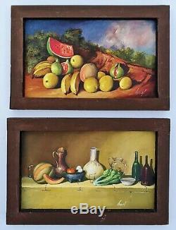 PAIR Gorgeous ANTIQUE AMERICAN 19th C Framed STILL LIFE OIL PAINTINGS Toguel