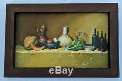 PAIR Gorgeous ANTIQUE AMERICAN 19th C Framed STILL LIFE OIL PAINTINGS Toguel