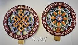 PAIR IMPERIAL Famille Rose Emblem Altar Ornament QIANLONG Seal RARE QING DYNASTY