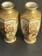Pair Japanese Satsuma Porcelain Hand Painted Vases Gold Accented Meiji Signed