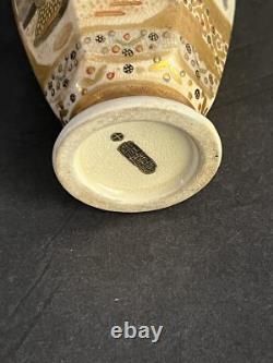 PAIR Japanese Satsuma Porcelain Hand Painted Vases GOLD ACCENTED MEIJI SIGNED