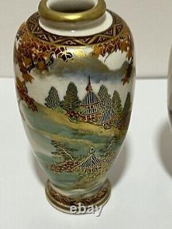 PAIR Japanese Satsuma Porcelain Hand Painted Vases Meji Periot Signed