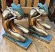 Pair Large Antique Signed Pompeian Colored Bronze Indian Bookends Excellent