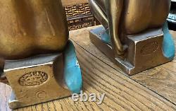 PAIR LARGE ANTIQUE signed POMPEIAN COLORED BRONZE INDIAN BOOKENDS EXCELLENT