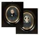 Pair Lg Antique Signed French Portrait Miniature (2), Couple, Adele De La Hitte
