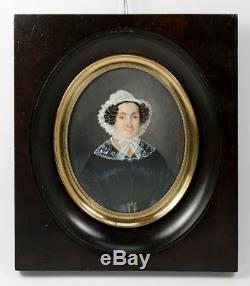 PAIR LG Antique Signed French Portrait Miniature (2), Couple, Adele de La Hitte