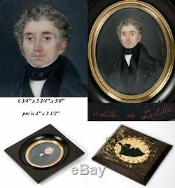 PAIR LG Antique Signed French Portrait Miniature (2), Couple, Adele de La Hitte