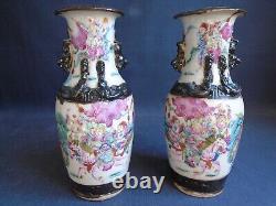 PAIR (Mirror image) Crackleware porcelain FR.'Warrior' VASES signed