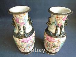 PAIR (Mirror image) Crackleware porcelain FR.'Warrior' VASES signed