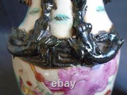 PAIR (Mirror image) Crackleware porcelain FR.'Warrior' VASES signed