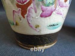 PAIR (Mirror image) Crackleware porcelain FR.'Warrior' VASES signed