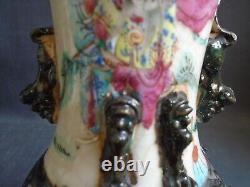 PAIR (Mirror image) Crackleware porcelain FR.'Warrior' VASES signed