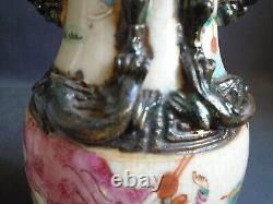 PAIR (Mirror image) Crackleware porcelain FR.'Warrior' VASES signed