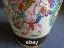 PAIR (Mirror image) Crackleware porcelain FR.'Warrior' VASES signed