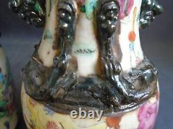 PAIR (Mirror image) Crackleware porcelain FR.'Warrior' VASES signed